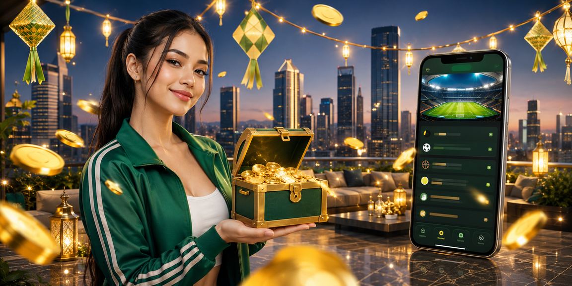 Suasana festival olahraga dengan layar menampilkan taruhan live betting